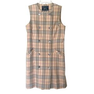 Vintage BURBERRYS’ Classic Checks Plaid 100% Silk Sleeveless Dress